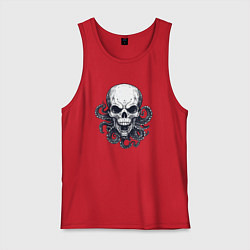 Майка мужская хлопок Череп с щупальцами, цвет: красный