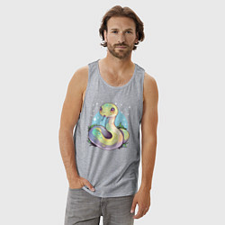 Майка мужская хлопок Милая зелёная змейка, цвет: меланж — фото 2