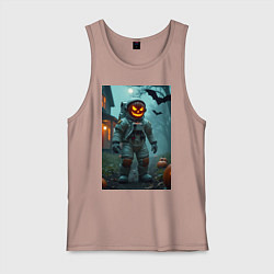 Майка мужская хлопок Тыква Джек космонавт, цвет: пыльно-розовый