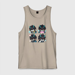 Майка мужская хлопок Дань Хэн стикеры, цвет: миндальный