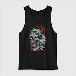 Майка мужская хлопок The evil within 2 skulls, цвет: черный