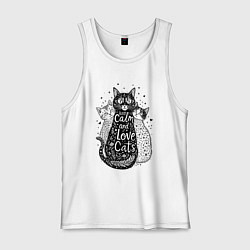 Майка мужская хлопок Keep calm and love cats, цвет: белый