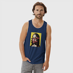 Майка мужская хлопок Мона Лиза да Винчи, цвет: тёмно-синий — фото 2