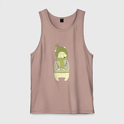 Майка мужская хлопок Медведь в свитере, цвет: пыльно-розовый