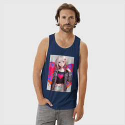 Майка мужская хлопок Аниме девочка сердце, цвет: тёмно-синий — фото 2