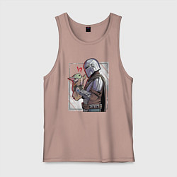 Майка мужская хлопок Беби Йода и Мандалорец, цвет: пыльно-розовый