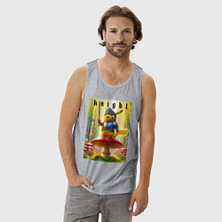 Майка мужская хлопок Пикачу - рыцарь на мухоморе, цвет: меланж — фото 2