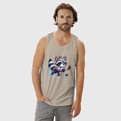 Майка мужская хлопок Енотик хоккейный форвард - нейроарт, цвет: миндальный — фото 2