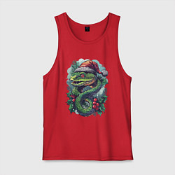 Мужская майка Змея в новогодней шапке с омелой