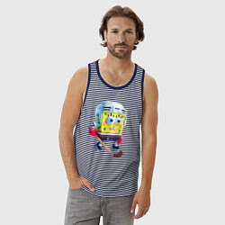 Майка мужская хлопок Губка Боб хоккейный нападающий - нейроарт, цвет: синяя тельняшка — фото 2