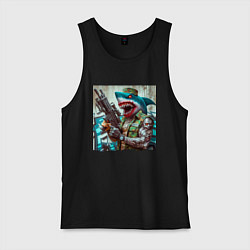 Майка мужская хлопок Dude shark - special forces, цвет: черный