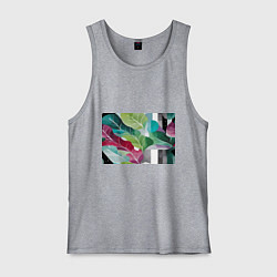 Майка мужская хлопок Акварельные листья и полоски, цвет: меланж