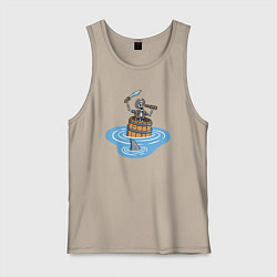 Майка мужская хлопок Пират в бочке, цвет: миндальный