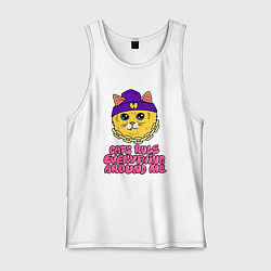 Майка мужская хлопок Cat rules everything around me, цвет: белый