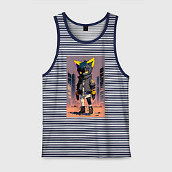 Майка мужская хлопок Уличный котёнок хулиган - нейроарт, цвет: синяя тельняшка