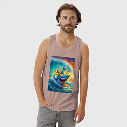 Майка мужская хлопок Рик и Морти - сёрфинг на акуле, цвет: пыльно-розовый — фото 2