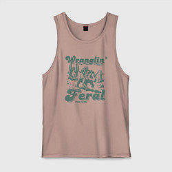 Мужская майка Управляю дикими детьми - енот на динозавре