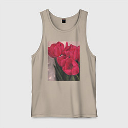 Майка мужская хлопок Тюльпаны красные, цвет: миндальный