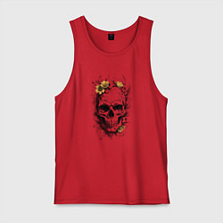 Майка мужская хлопок Череп с желтыми цветами, цвет: красный