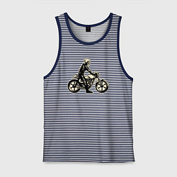 Майка мужская хлопок Скелет мотоциклист, цвет: синяя тельняшка