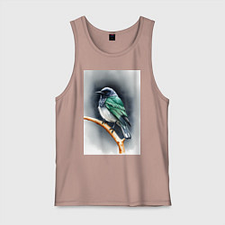 Майка мужская хлопок Птичка на ветке, цвет: пыльно-розовый