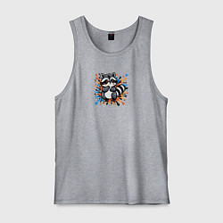 Майка мужская хлопок Енот и разноцветные брызги, цвет: меланж