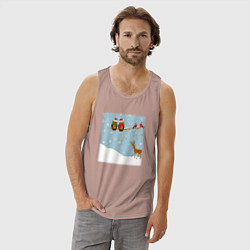 Майка мужская хлопок Новогодние птицы на ветке, цвет: пыльно-розовый — фото 2