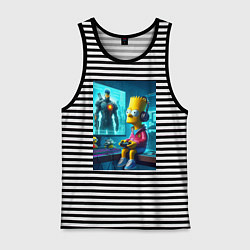 Майка мужская хлопок Bart Simpson is an avid gamer, цвет: черная тельняшка