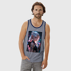 Майка мужская хлопок Прекрасная девушка-эльф с луком, цвет: синяя тельняшка — фото 2