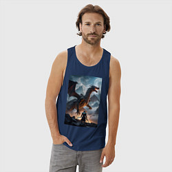 Майка мужская хлопок Сражение с драконом, цвет: тёмно-синий — фото 2