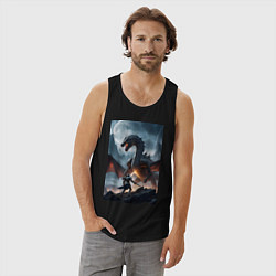 Майка мужская хлопок Сражение рыцаря с драконом в стиле Demons Souls, цвет: черный — фото 2