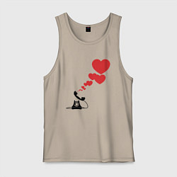 Майка мужская хлопок Телефон с сердечками, цвет: миндальный