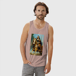 Майка мужская хлопок Мона Лиза верхом на коне, цвет: пыльно-розовый — фото 2