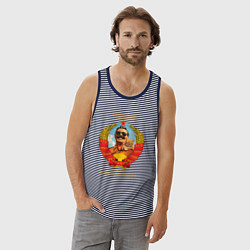 Майка мужская хлопок Сталин и кот, цвет: синяя тельняшка — фото 2