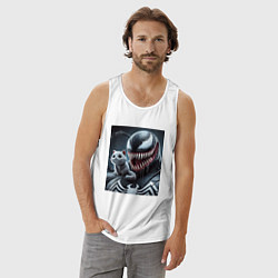 Майка мужская хлопок Venom and funny kitten - ai art fantasy, цвет: белый — фото 2