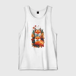 Майка мужская хлопок Лисы и осенний пейзаж, цвет: белый