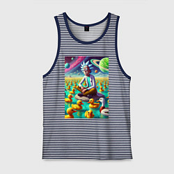 Майка мужская хлопок Рик Санчес медитирует на утиной планете - нейроарт, цвет: синяя тельняшка