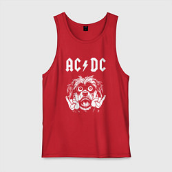 Майка мужская хлопок AC DC rock dog, цвет: красный
