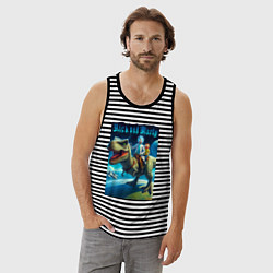 Майка мужская хлопок Рик и Морти верхом на тираннозавре, цвет: черная тельняшка — фото 2