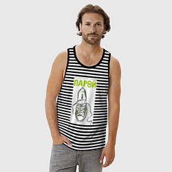 Майка мужская хлопок Пара для ходьбы, цвет: черная тельняшка — фото 2