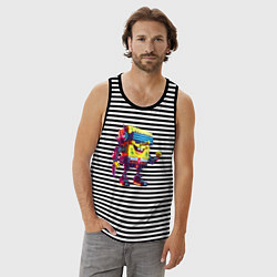 Майка мужская хлопок Sponge Bob - cyberpunk fantasy, цвет: черная тельняшка — фото 2