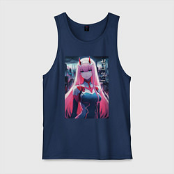 Майка мужская хлопок Darling in the Franxx - zero two - ai art, цвет: тёмно-синий