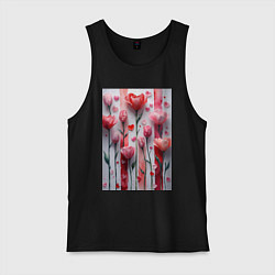 Майка мужская хлопок Композиция из цветов и сердечек, цвет: черный