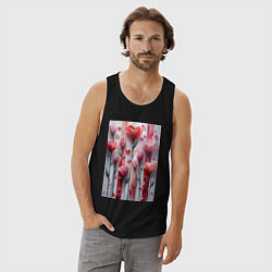 Майка мужская хлопок Композиция из цветов и сердечек, цвет: черный — фото 2