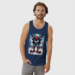 Майка мужская хлопок Ежик Шедоу в коридоре, цвет: тёмно-синий — фото 2