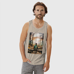 Майка мужская хлопок Мальчик на скамейке, цвет: миндальный — фото 2