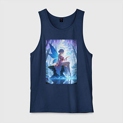 Майка мужская хлопок Прекрасная фея посреди лесного пруда, цвет: тёмно-синий