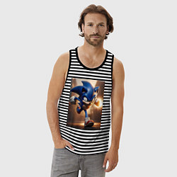 Майка мужская хлопок Бегущий Соник, цвет: черная тельняшка — фото 2