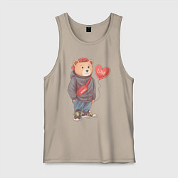 Майка мужская хлопок Влюбленный мишка, цвет: миндальный