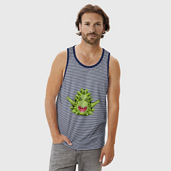 Майка мужская хлопок Cartoon monster with spikes green, цвет: синяя тельняшка — фото 2